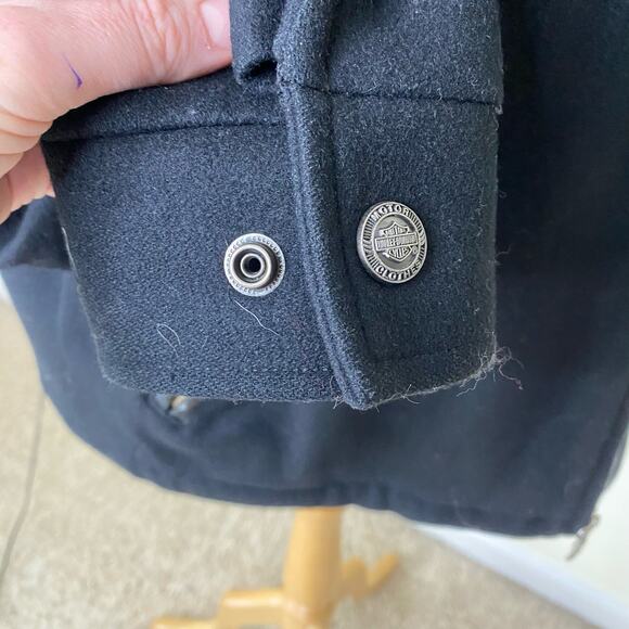 HARLEY -DAVIDSON Mens' Wool and Leather Trim Zip Up Motorcycle Jacket Size Large - Picture 8 of 8